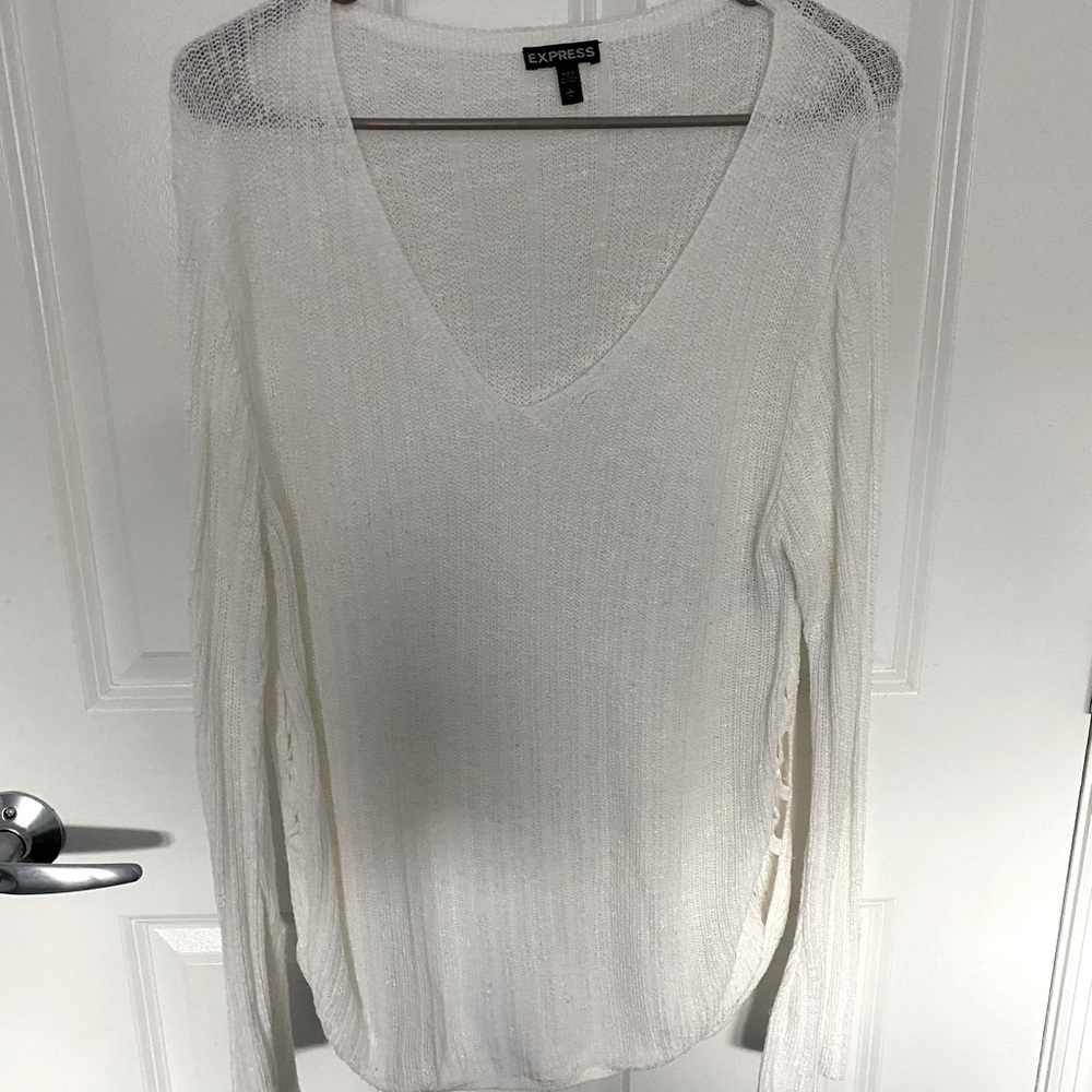 White Express V-Neck Top